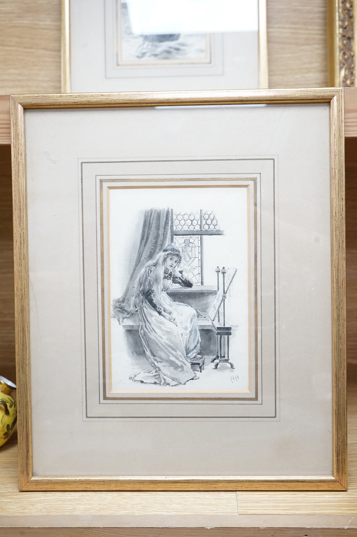 Alice Havers (1850-1890), monochrome ink and wash, ‘The Imprisoned Princess’, monogrammed, 18 x 12cm. Condition - fair